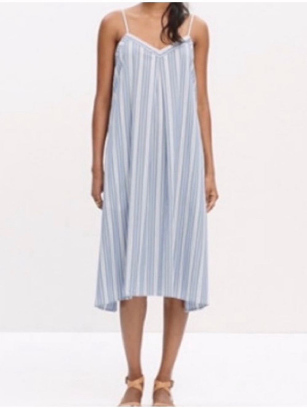 Madewell Blue and White Vertical Stripe Midi Dress
